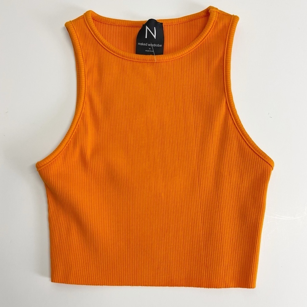 NEW Naked Wardrobe Tank Top Womens Medium Orange Sleeveless Ribbed NWOT